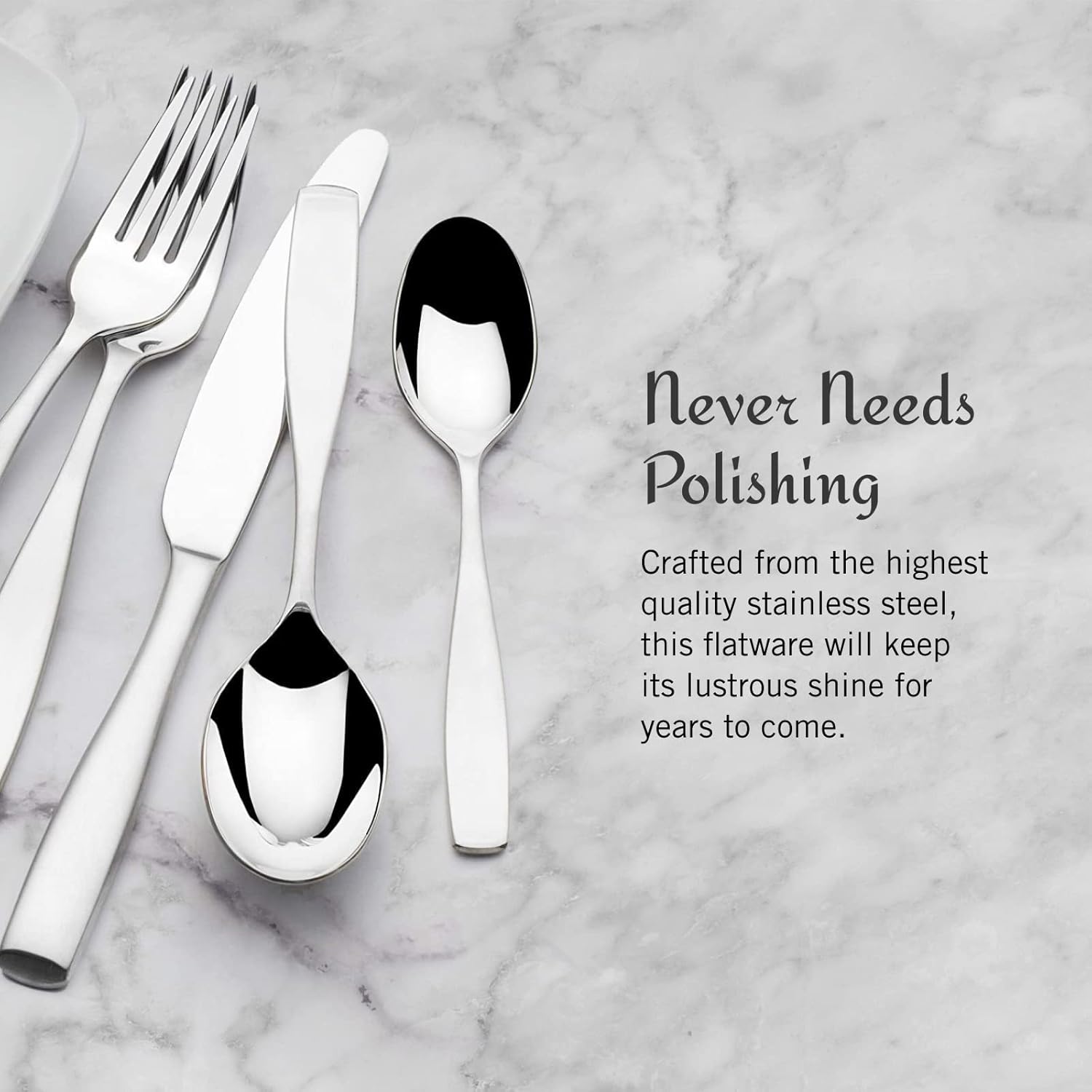 Mikasa Satin Loft 65-Piece Flatware Set for 12, 18/10 Stainless Steel Silverware with Forks, Knives, Spoons, and Serving Utensils, Durable and Elegant Design - Image 6