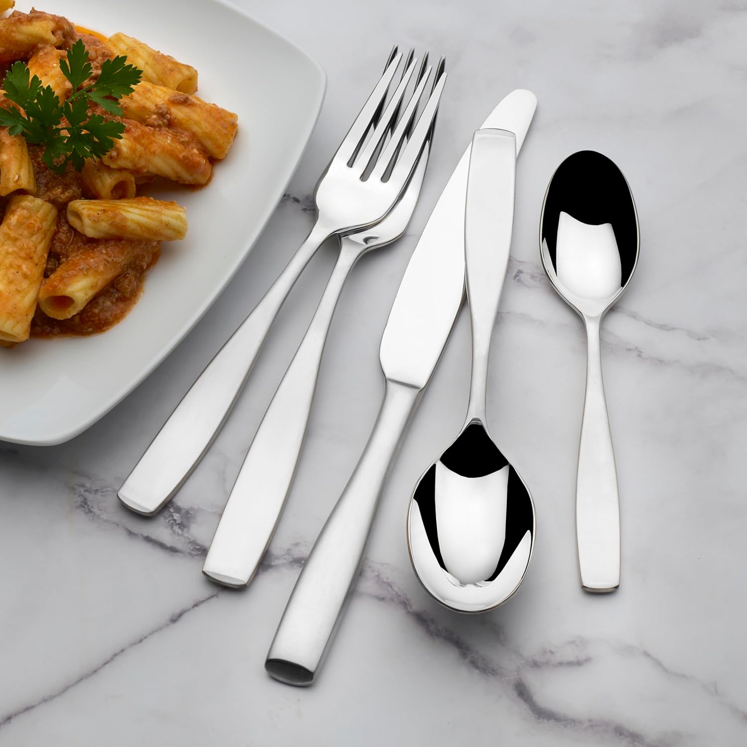 Mikasa Satin Loft 65-Piece Flatware Set for 12, 18/10 Stainless Steel Silverware with Forks, Knives, Spoons, and Serving Utensils, Durable and Elegant Design - Image 9
