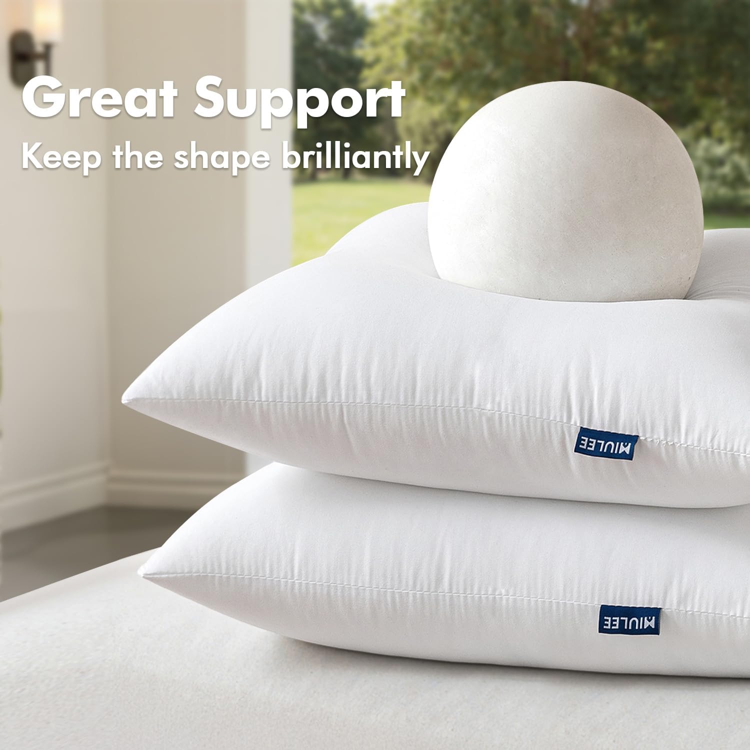 MIULEE Pack of 4 18x18 Outdoor Pillow Inserts, Water-Resistant Throw Pillow Inserts Decorative Premium Square Pillow Stuffer Sham for Porch Swing Couch Sofa Cushion Patio Furniture - Image 4
