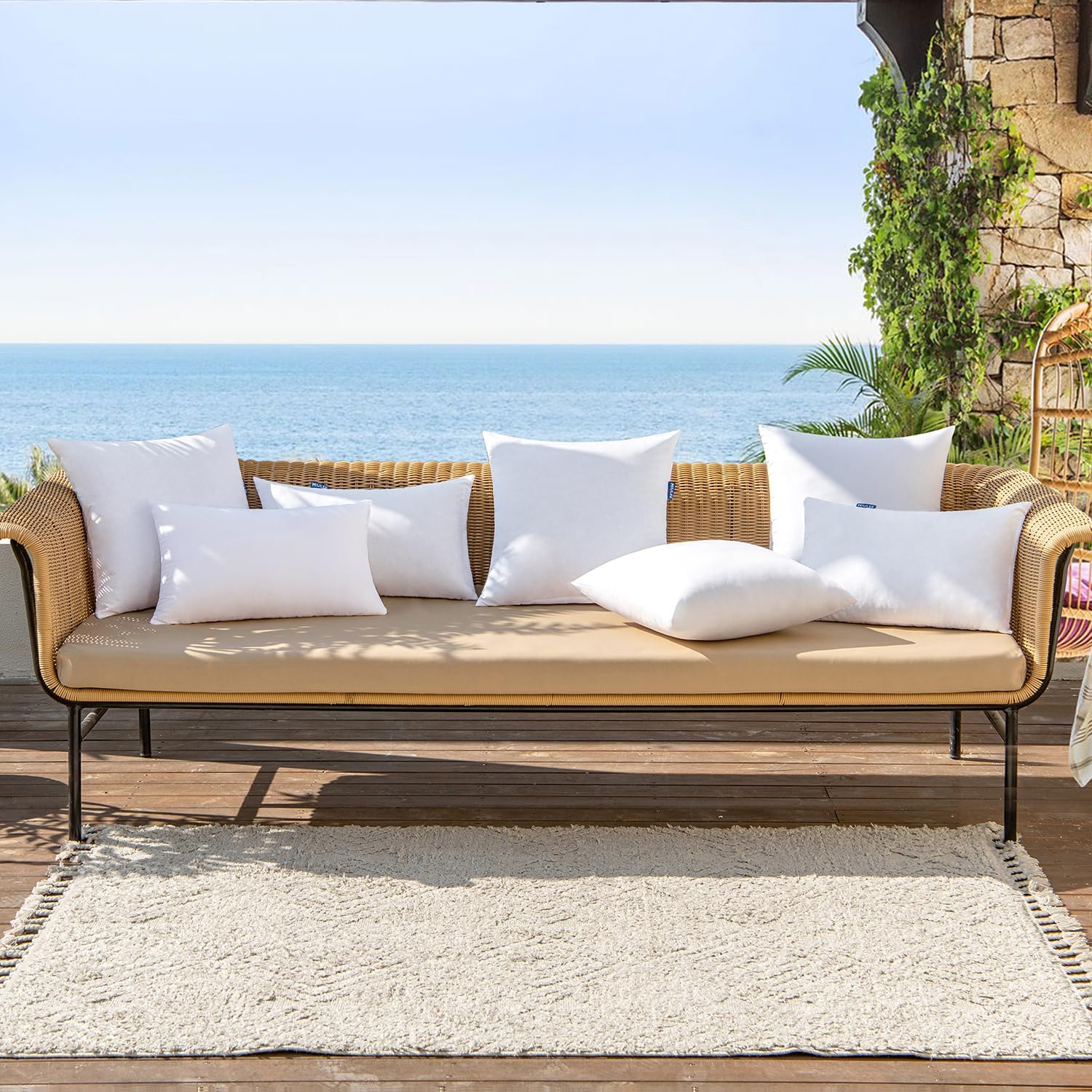 MIULEE Pack of 4 18x18 Outdoor Pillow Inserts, Water-Resistant Throw Pillow Inserts Decorative Premium Square Pillow Stuffer Sham for Porch Swing Couch Sofa Cushion Patio Furniture - Image 6