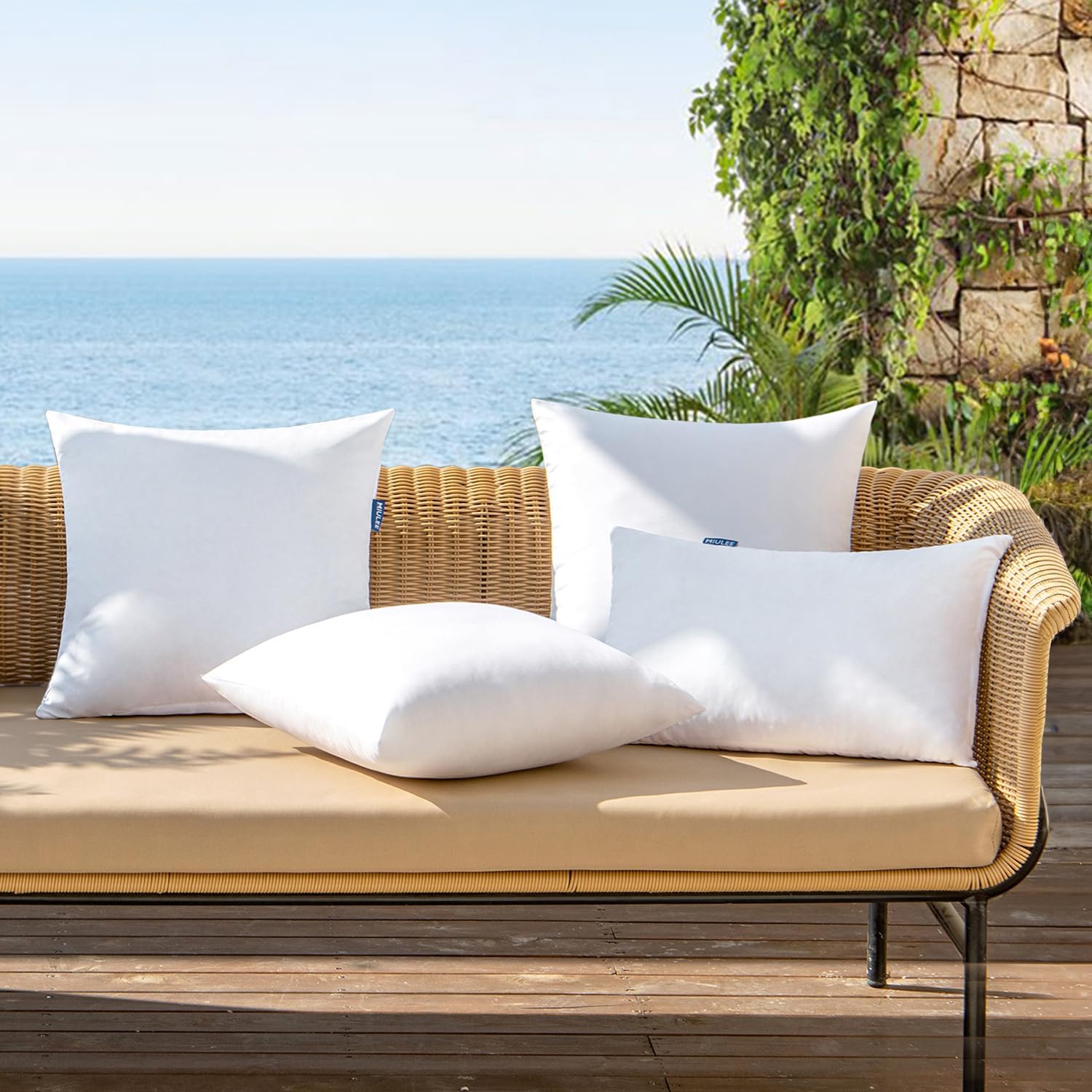 MIULEE Pack of 4 18x18 Outdoor Pillow Inserts, Water-Resistant Throw Pillow Inserts Decorative Premium Square Pillow Stuffer Sham for Porch Swing Couch Sofa Cushion Patio Furniture - Image 7
