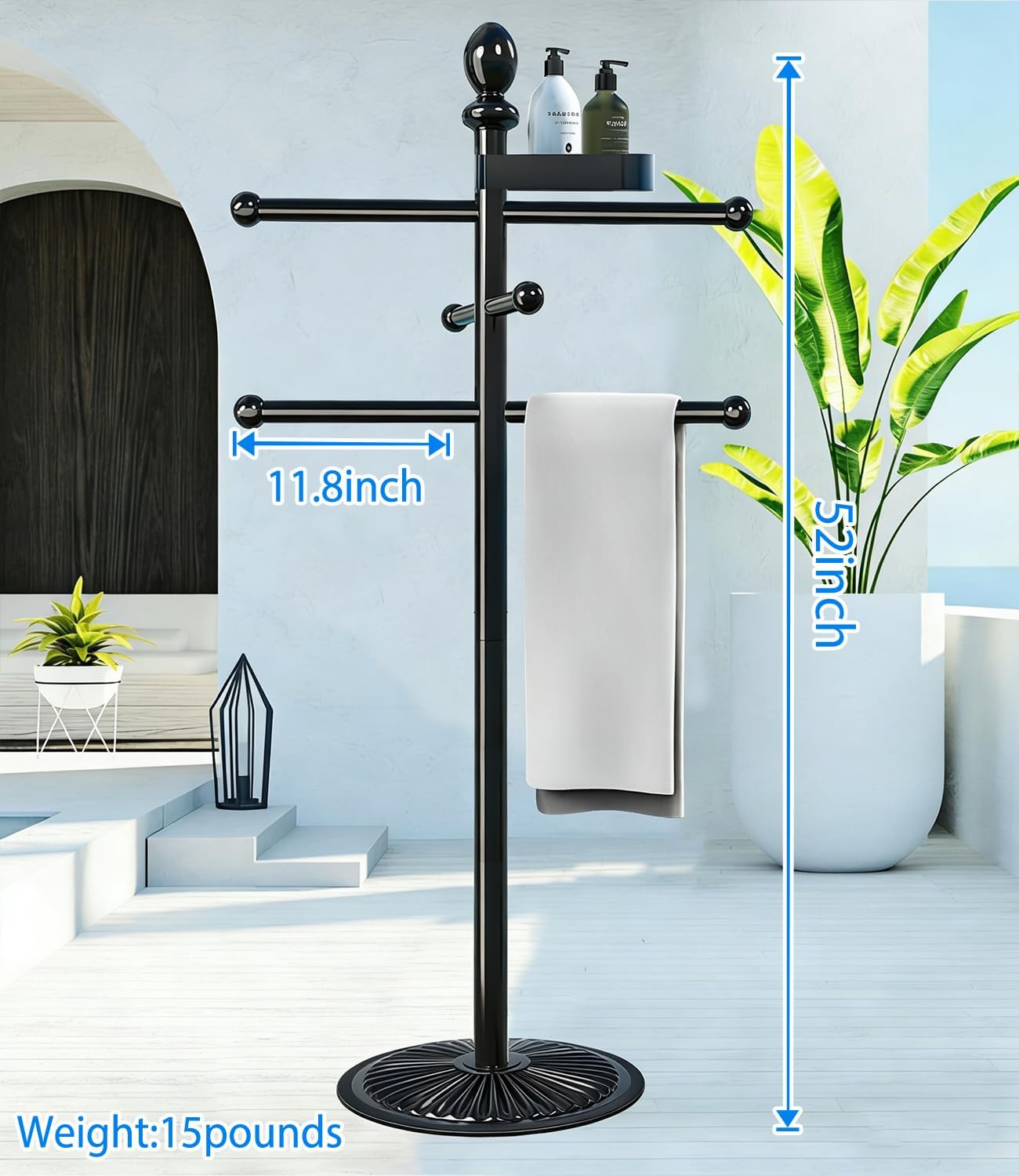 Pool Outdoor Towel Rack, Metal Heavy Duty Never Tilt Pool Accessories with Heavy Metal Base, 6 Bars Hot Tub Accessories Towel Dying Rack Towel Stand for Pool, Spa - Image 6